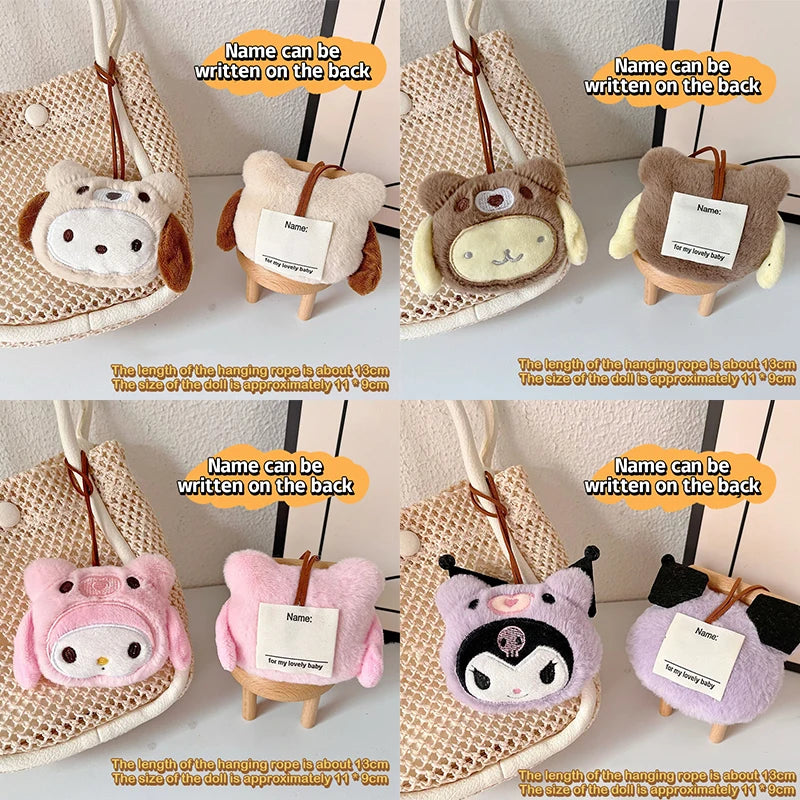 Cartoon Plush Doll Keychain Stuffed Melody Doll Name Sticker Pendant School Bag Charms Children Anti-Lost Name Tag