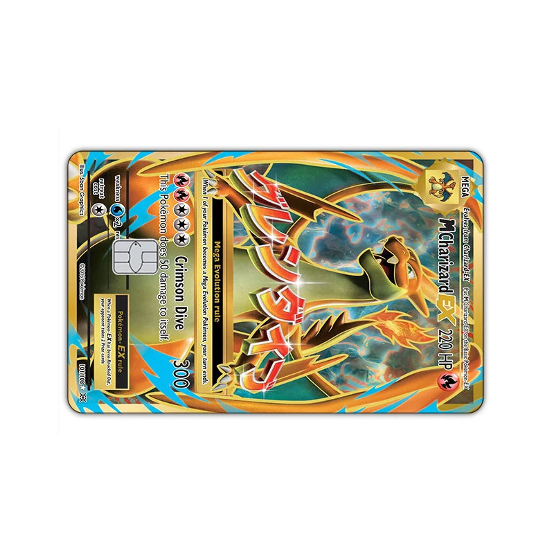 27 Options Available PTCG Charizard Credit Card Skin Sticker Anti-degaussing No Adhesive Residue for VISA Card Debit Card Anime