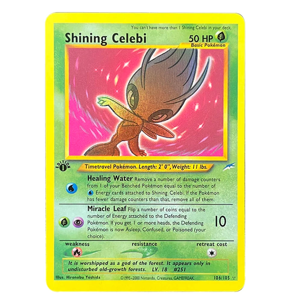 PKM Foil Cards Shining Mewtwo Charizard Gyarados Celebi Raichu Neo Destiny N4/3 1996 1st Edition Game Collection PTCG Proxy Card