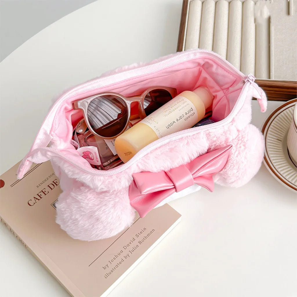 Sanrio Cinnamoroll Anime Kuromi Melody Cosmetic Storage Bags Pencil Case Cartoon Cute Makeup Bag Plush Toys Doll Birthday Gift