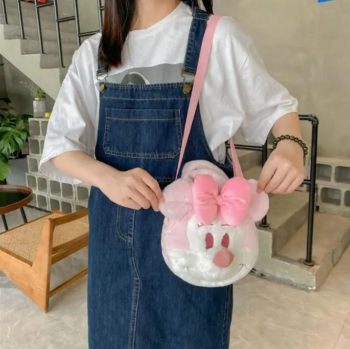 Disney Mickey Mouse Head Plush Doll Shoulder Bag Cartoon Cute Plush Doll Fashion Backpack for Girlfriend Birthday Gift
