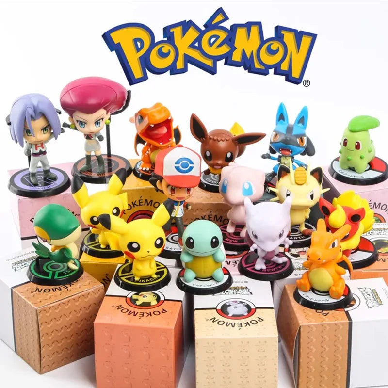 6pcs Tomy Pokemon Big Head Elf Kanto Region Ash Ketchum Johto Region Rocket Team Jessie James Meowth Action Figure Model Toys