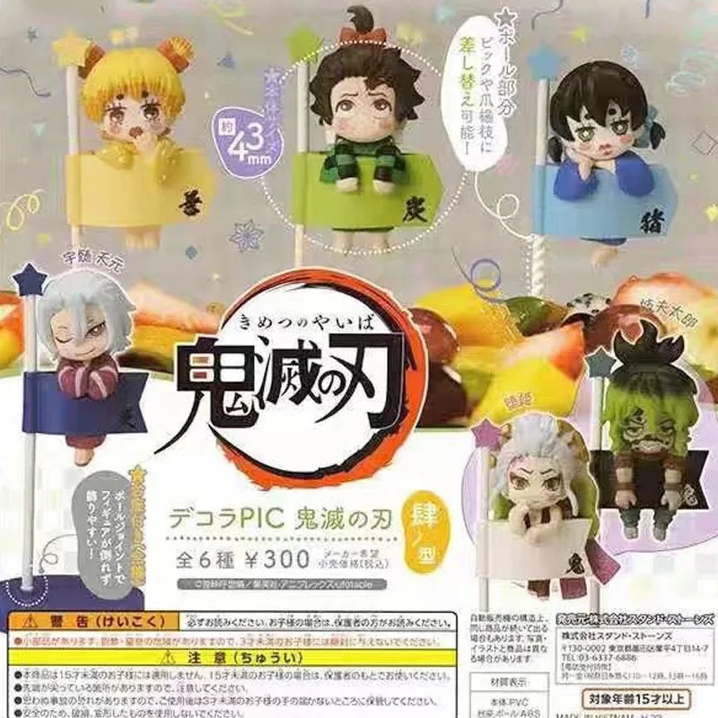 Anime Demon Slayer Gashapon Toys Flag Style Kamado Tanjirou Agatsuma Zenitsu Daki Uzui Tengen Figure Model Decoration Kids Gifts
