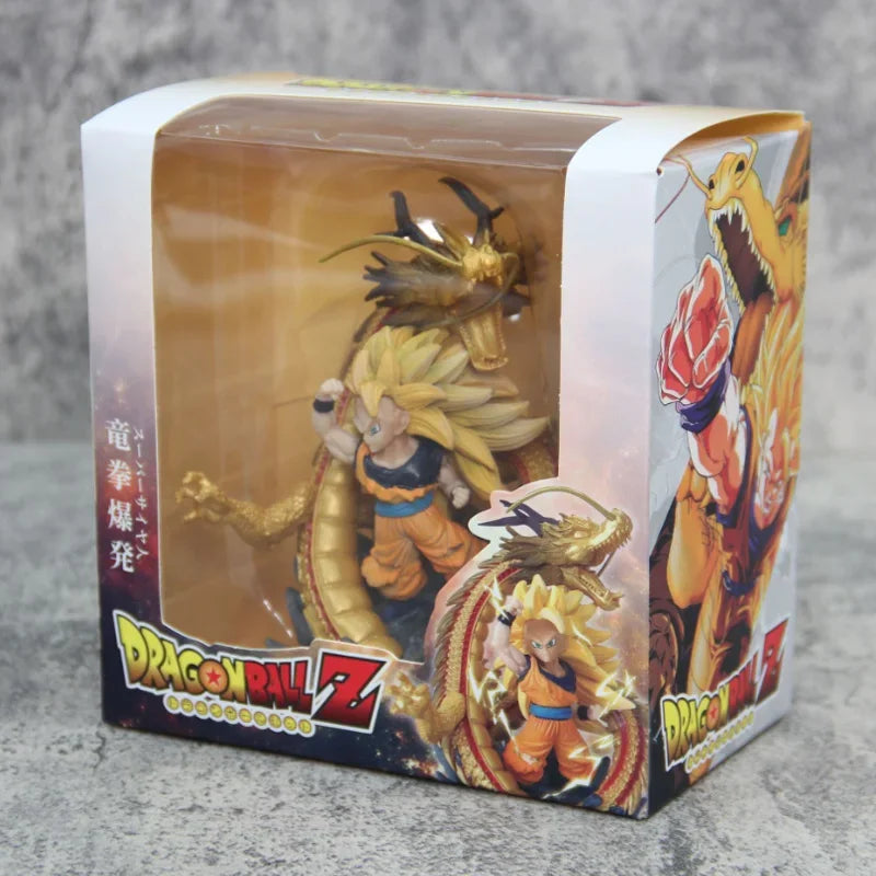 14cm Q Version Dragon Ball Z Figure Ssj3 Goku Action Figures Dragon Fist Explosion PVC GK Statue Collectible Model Toys