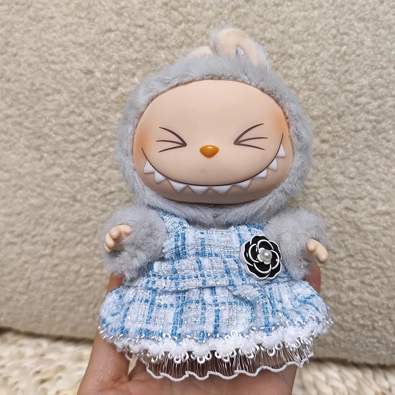 17cm Labubus Mini Doll luxury clothing set Bow headband dress Outfit  Labubu II Doll Sitting Party Game Clothes Toys accessories