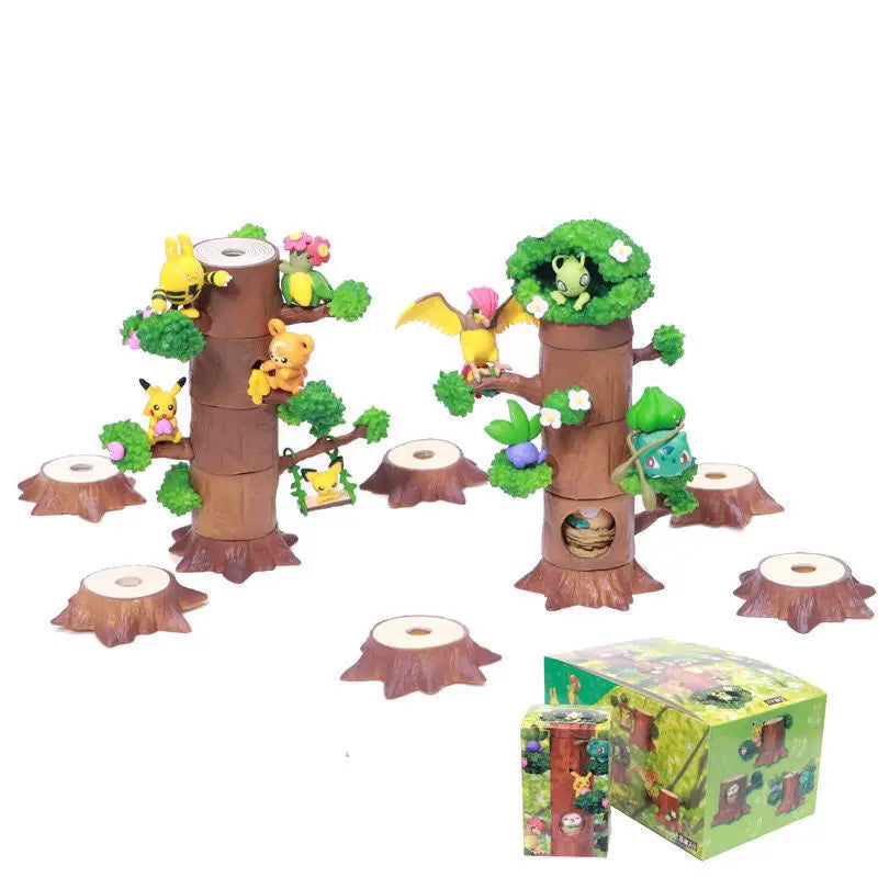 Anime Kawaii Toys Tree Stump Pocket Monster Pikachu Forest Action Figure Collectible Model Statue Game Poke Kids For Toy