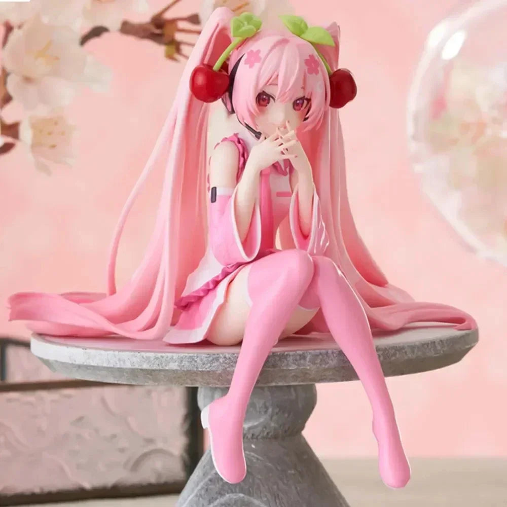 Hatsune Miku Anime figure Pink dress PVC model action toys Cherry pink cherry blossom decoration collect gifts