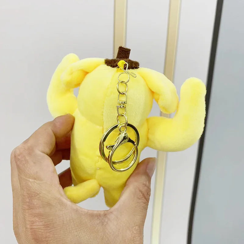 Sanrio Pom Pom Purin Cute Plush Doll Muscle Keychain Kawaii Fluffy Stuffed Toy Backpack Pendant Schoolbag Decoration Kid Gifts