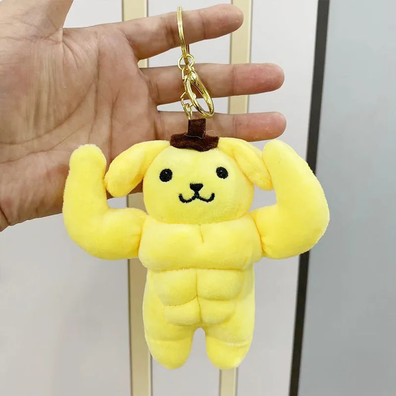 Sanrio Pom Pom Purin Cute Plush Doll Muscle Keychain Kawaii Fluffy Stuffed Toy Backpack Pendant Schoolbag Decoration Kid Gifts
