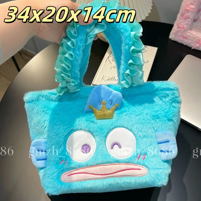 Cartoon Hangyodon Handbag Lovely Japanese Style Plush Bag Bento Bag Shopping Bag Cute Anime Cosmetic Bag High-capacity Girl