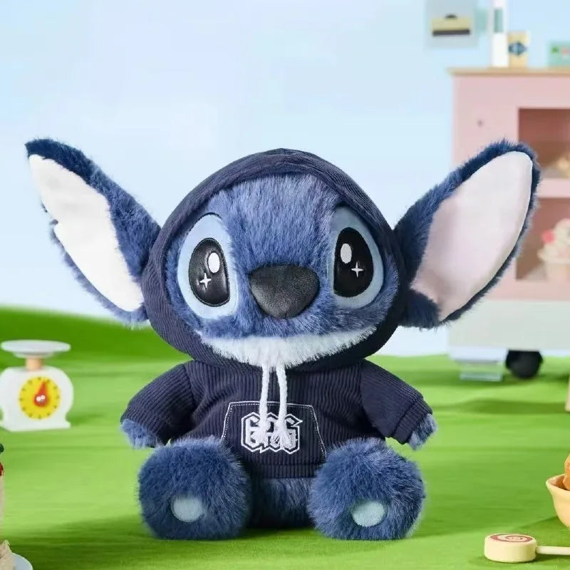 Disney Stitch Plush Doll Cute Anime Stuffed Toy with Overalls Birthday Gift for Boys Girls Home Room Decoration Accessories