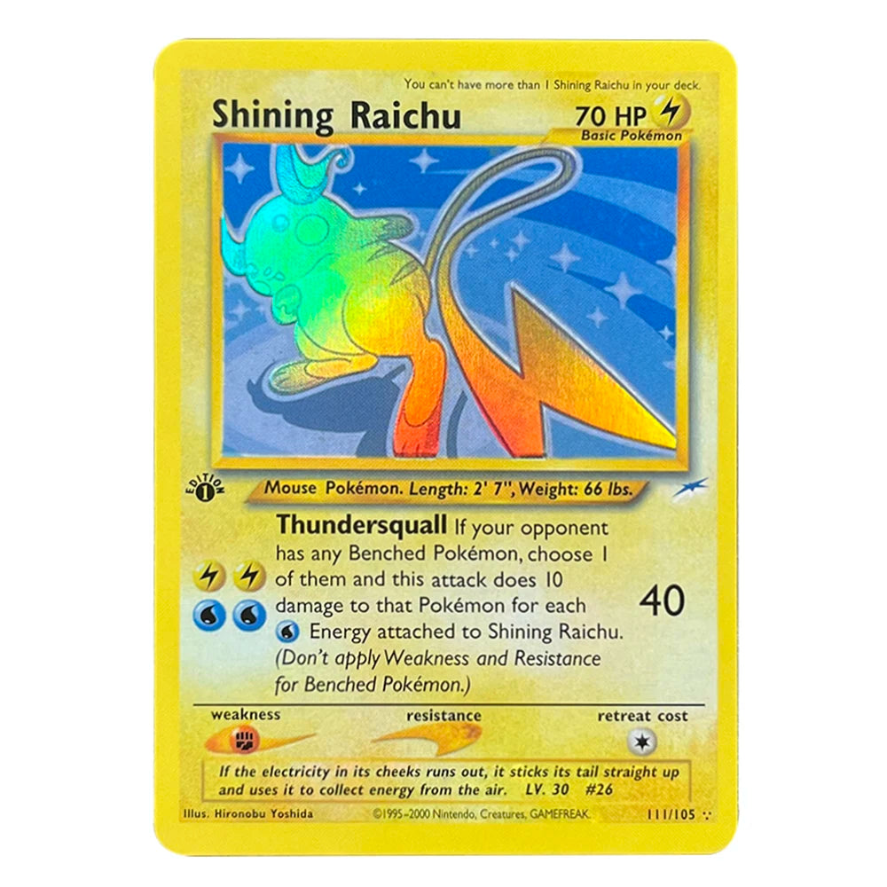 PKM Foil Cards Shining Mewtwo Charizard Gyarados Celebi Raichu Neo Destiny N4/3 1996 1st Edition Game Collection PTCG Proxy Card