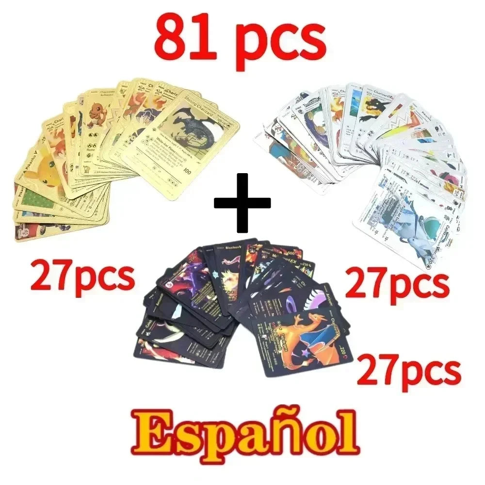 Pokemon Colorful Card 55 Pcs Charizard Mewtwo Pikachu VMAX GX VSTAR Spanish English German Korean French Gold Foil Card