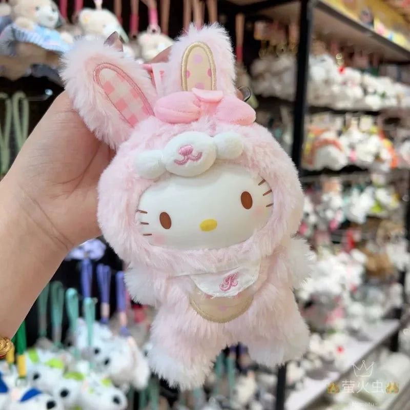 Sanrio Vinyl Doll Toys Elf Bunny Vinyl Hello Kitty Keychain Latte Kuromi Cinnamoroll Bag Pendant Girl Gift Hand-Made Ornaments ﻿