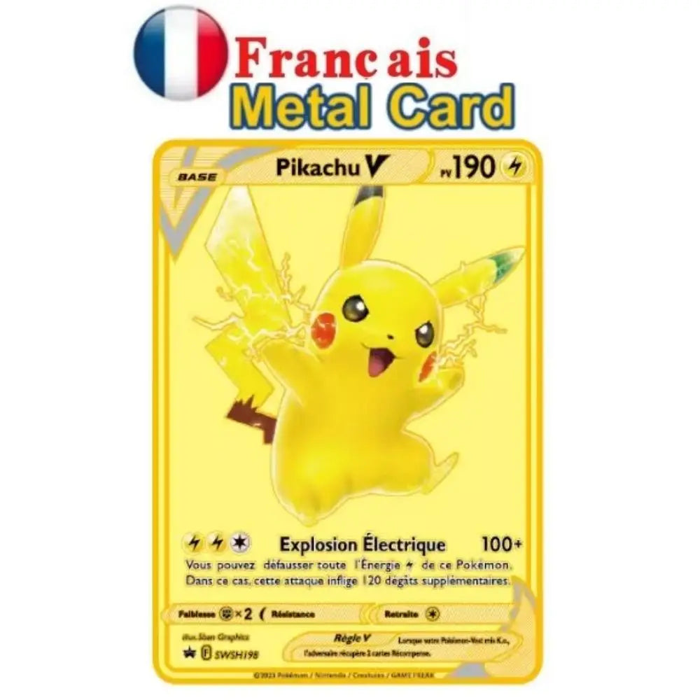 New Pocket Monster French Card Metal Gold Vmax GX Energy Card Charizard Pikachu Rare Series Combat Coach Card Children's Toy Gif