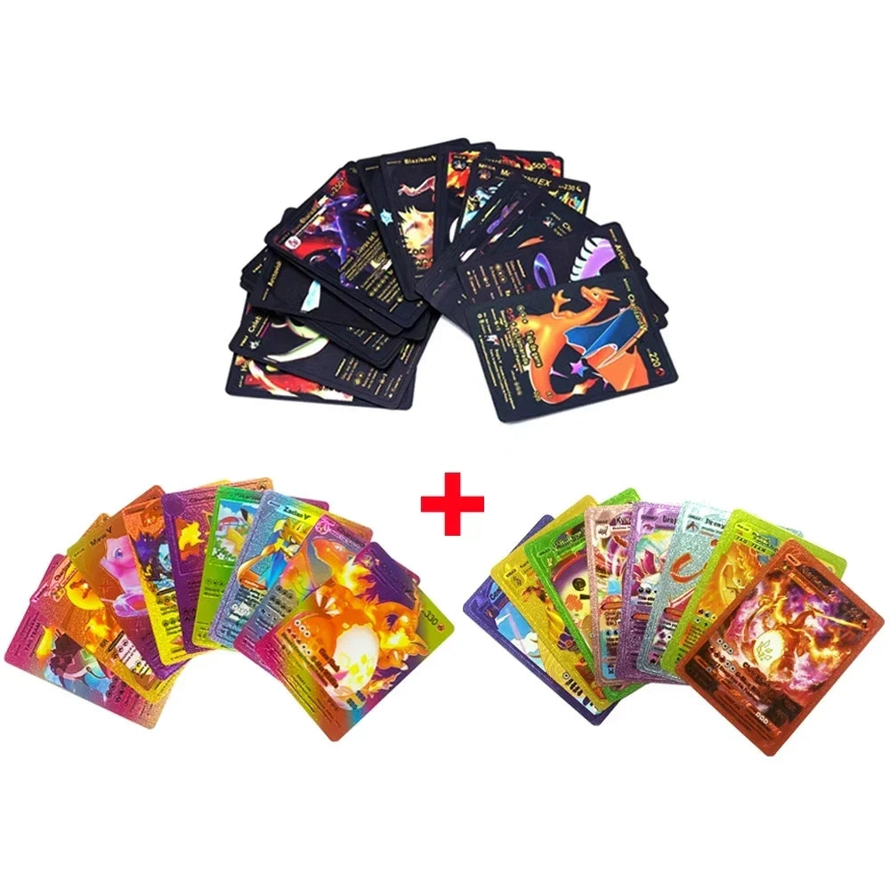 Pokemon Card English Spanish French German Gold Colorful Vmax GX EX V Cards Pikachu Charizard Rare Collection Battle Gifts Toys