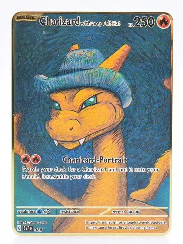2024 Pokemon English Metal Card Anime Pikachu Charizard Mewtwo Blastoise Vmax Shiny Letters Game Collection Card Kids Toy Gifts