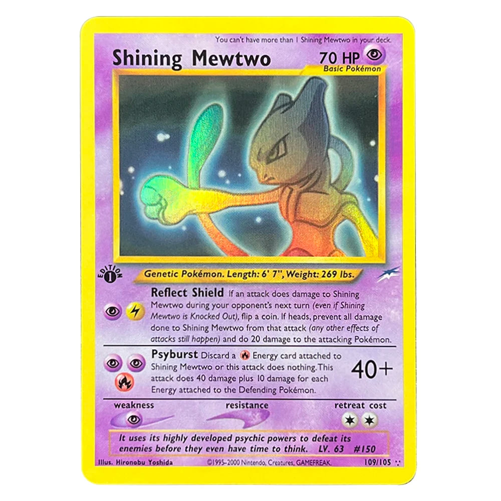 PKM Foil Cards Shining Mewtwo Charizard Gyarados Celebi Raichu Neo Destiny N4/3 1996 1st Edition Game Collection PTCG Proxy Card