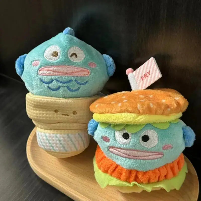 Cartoon Sanrio Hangyodon Cross Dressing Burger Ice Cream Plush Toy Keychain Cute Doll Backpack Pendant Decoration Birthday Gifts