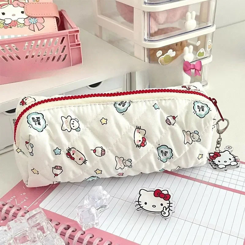 New Hello Kitty pencil case Kawaii Sanrio large capacity pencil case Kt Cat cosmetic bag student supplies stationery gift for gi