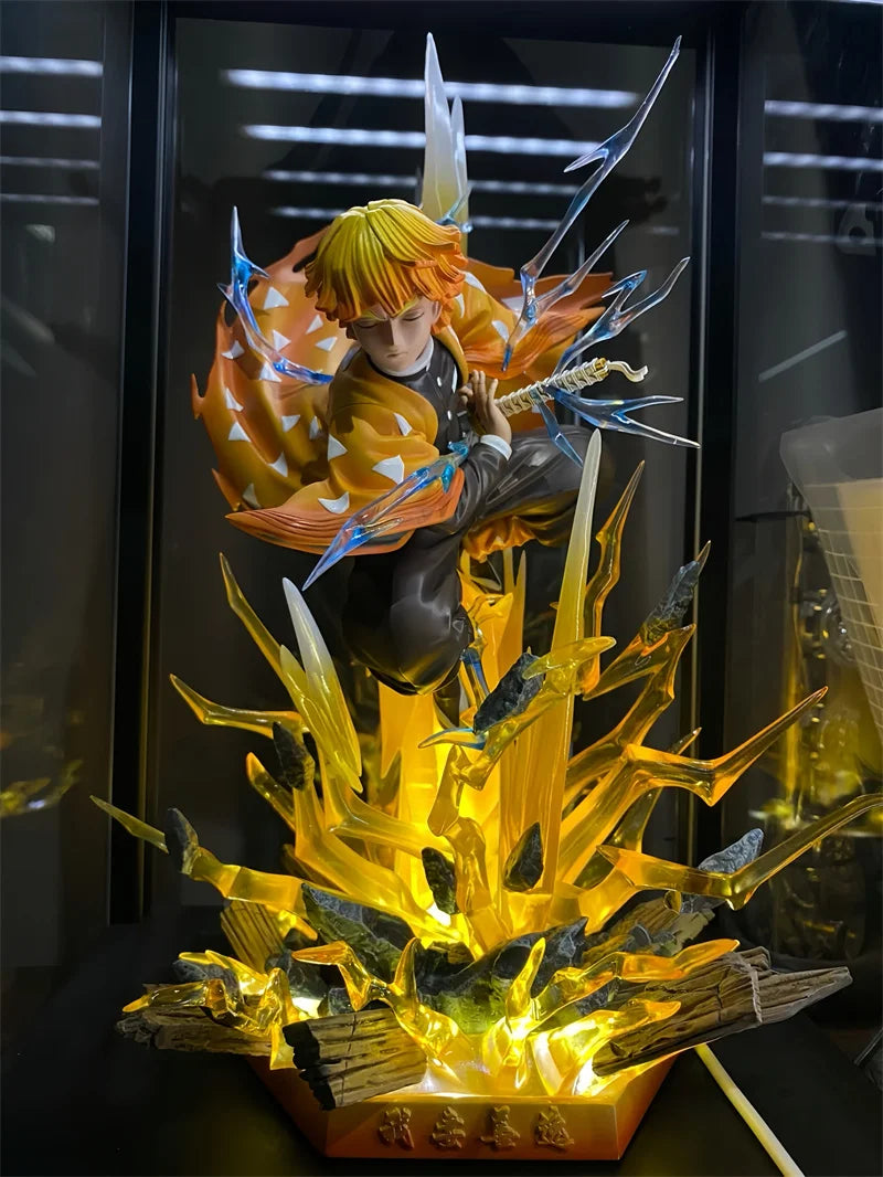 30cm Anime Demon Slayer Figure Agatsuma Zen'Itsu Luminous Double Headed Statue Action Figure Model Trend Toys Gift