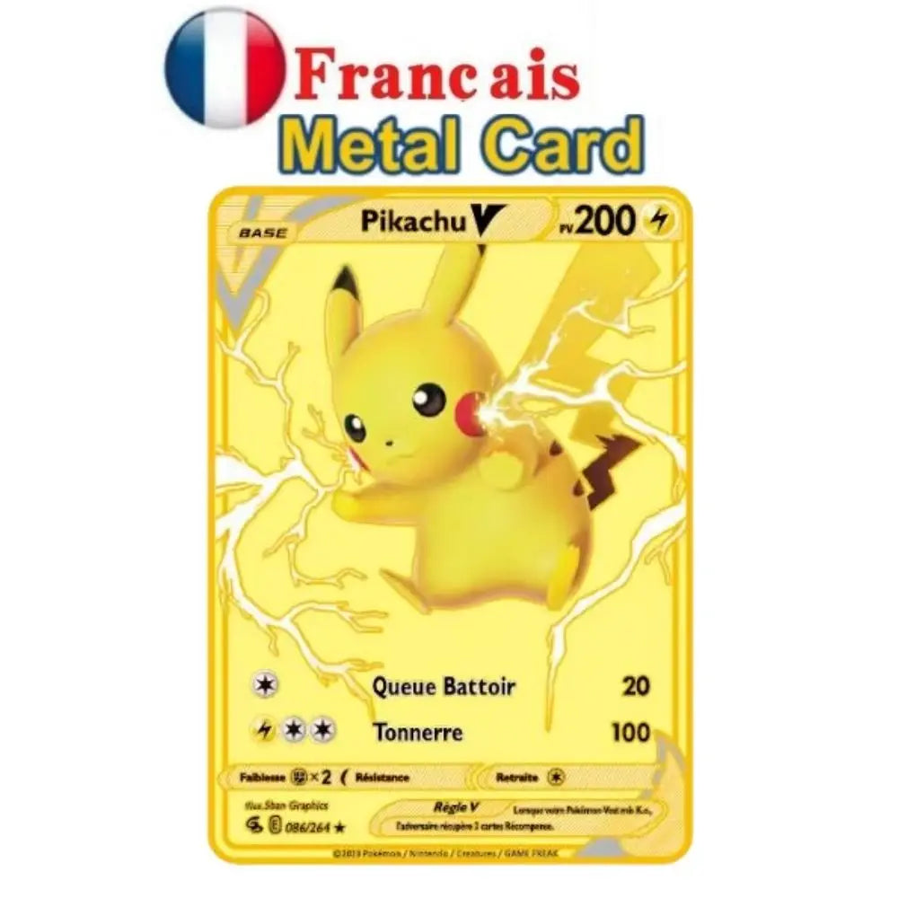 New Pocket Monster French Card Metal Gold Vmax GX Energy Card Charizard Pikachu Rare Series Combat Coach Card Children's Toy Gif