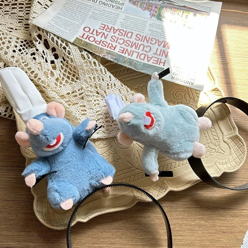 Disney Ratatouille Headband Cartoon Anime Character Plush Doll Grabbing Bangs Funny Accessories Girls Kawaii Toy Gift