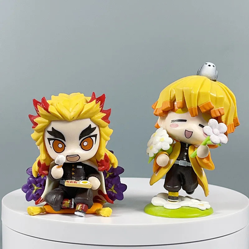 Demon Slayer Anime 9cm Model Figures Tanjirou Nezuko Zenitsu Kyoujurou Kanroji Dolls Action Figure Toys for Kids Birthday Gift