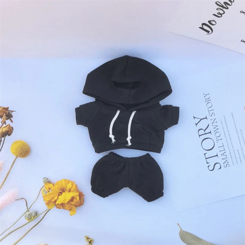 17cm Labubu I II Idol Dolls Cute Mini Plush Doll'S Clothes Korea Kpop Exo Idol Dolls DIY Accessories Gifts Bear Hoodie Set