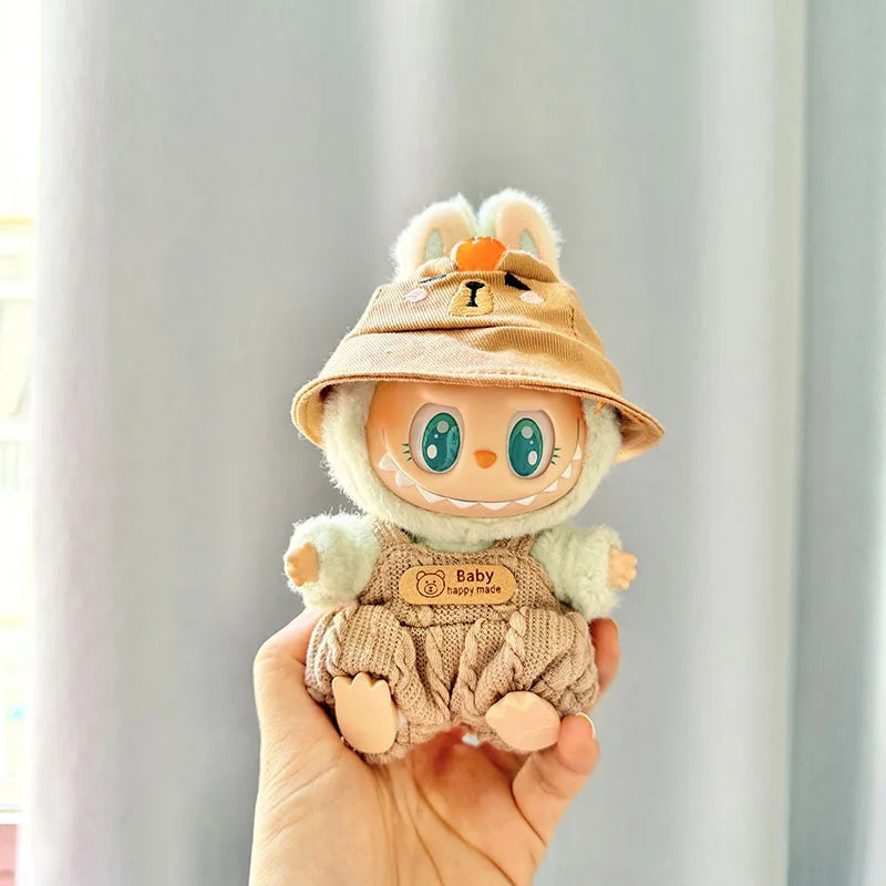 15/17cm Mini Plush Doll'S Clothes Labubu I II Idol Dolls Sitting Party Cute Hat Bib Pants Clothing Accessories Doll not Included