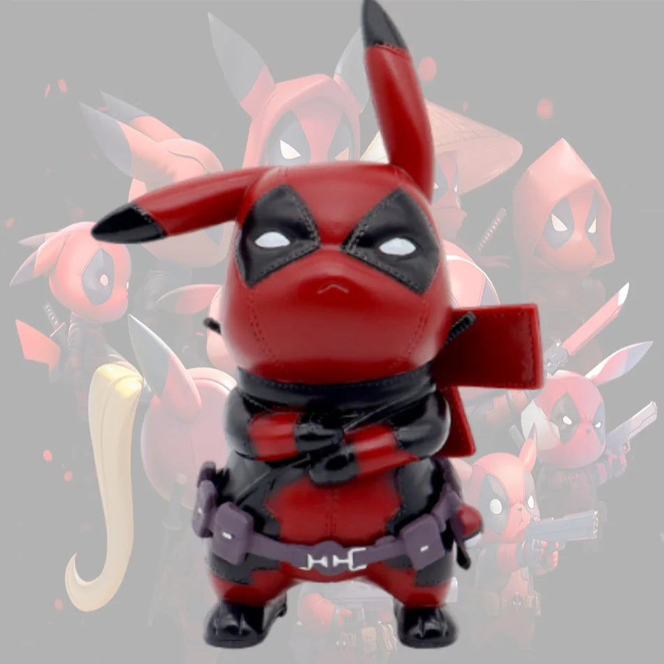 12Cm Kawaii Pikachu Cos Deadpool Anime Personages Q Versie Van Cartoon Animatie Tij Spelen Figure