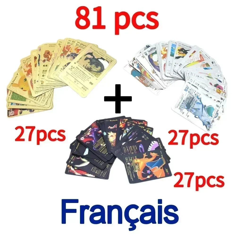Pokemon Colorful Card 55 Pcs Charizard Mewtwo Pikachu VMAX GX VSTAR Spanish English German Korean French Gold Foil Card