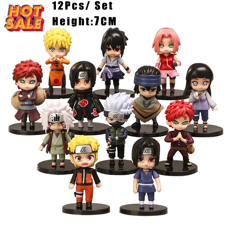 12pcs/set Anime Figure Naruto Shippuden Hinata Sasuke Itachi Kakashi Gaara Action Figure Q Version PVC Figures Toys  Gift