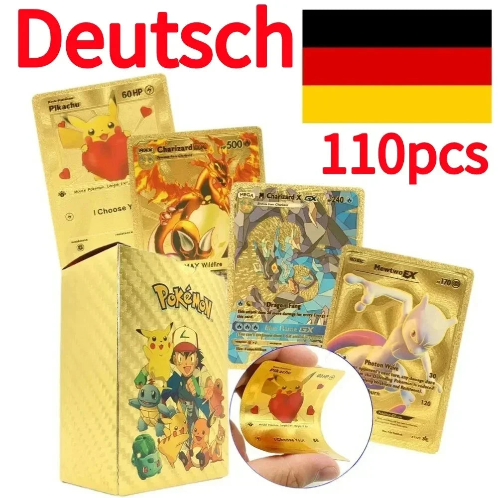 Pokemon Colorful Card 55 Pcs Charizard Mewtwo Pikachu VMAX GX VSTAR Spanish English German Korean French Gold Foil Card