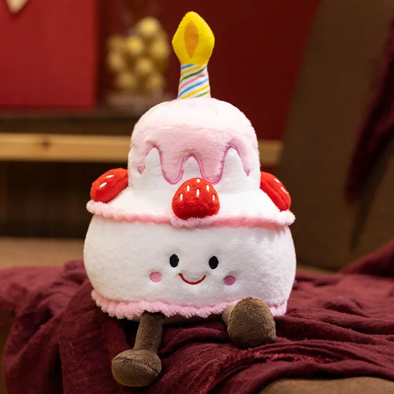 Jelly Cat Strawberry Cake Plush Toys Plush Food Dessert Pillow Kawai Sweet Birthday Cake Candle Party Decoration Creative Gifts