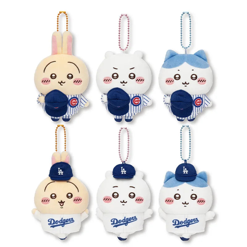 11CM Cartoon Chiikawas Usagis Hachiwares Baseball Giants Series Plush Keychain PP Cotton Filled Kawaii School Bag Pendant Gift