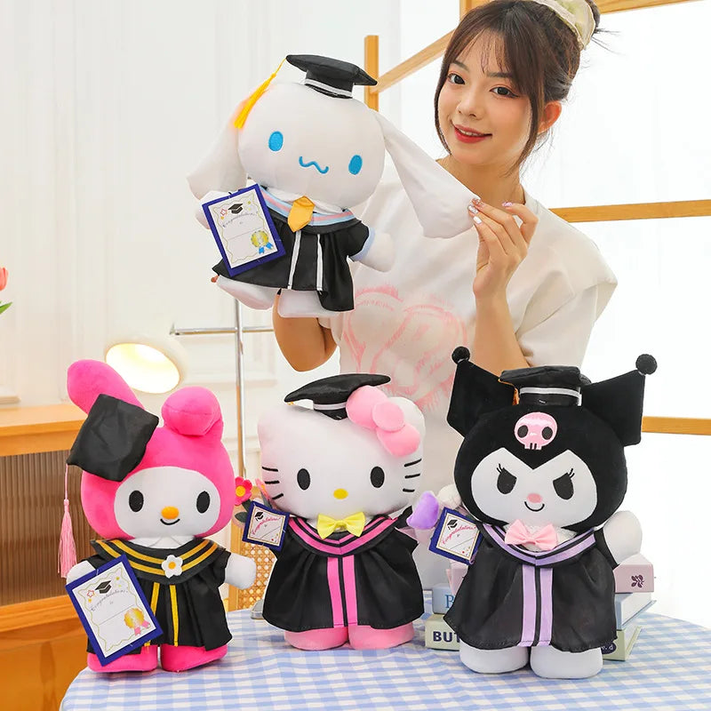Sanrio Anime Plush Cinnamoroll My Melody Kuromi Hello Kitty Graduation Plushie Doll Kawaii Soft Stuffed Graduation Gifts