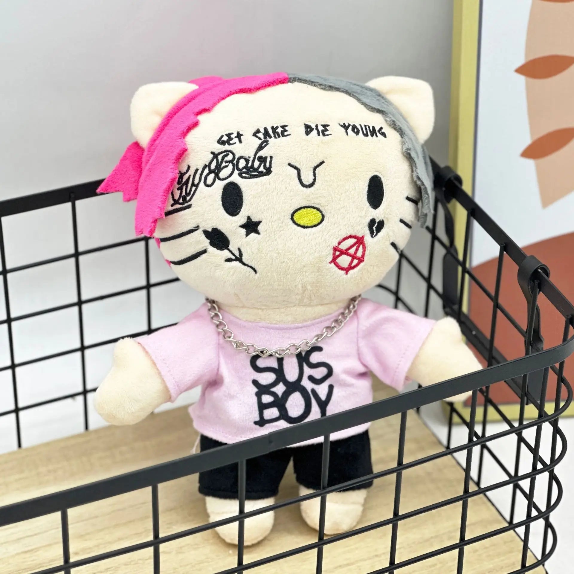 Plush Anime Plush Toy Doll with Pink Clothes Necklace Stuffed Soft Plush Toys Fans Collect Gifts