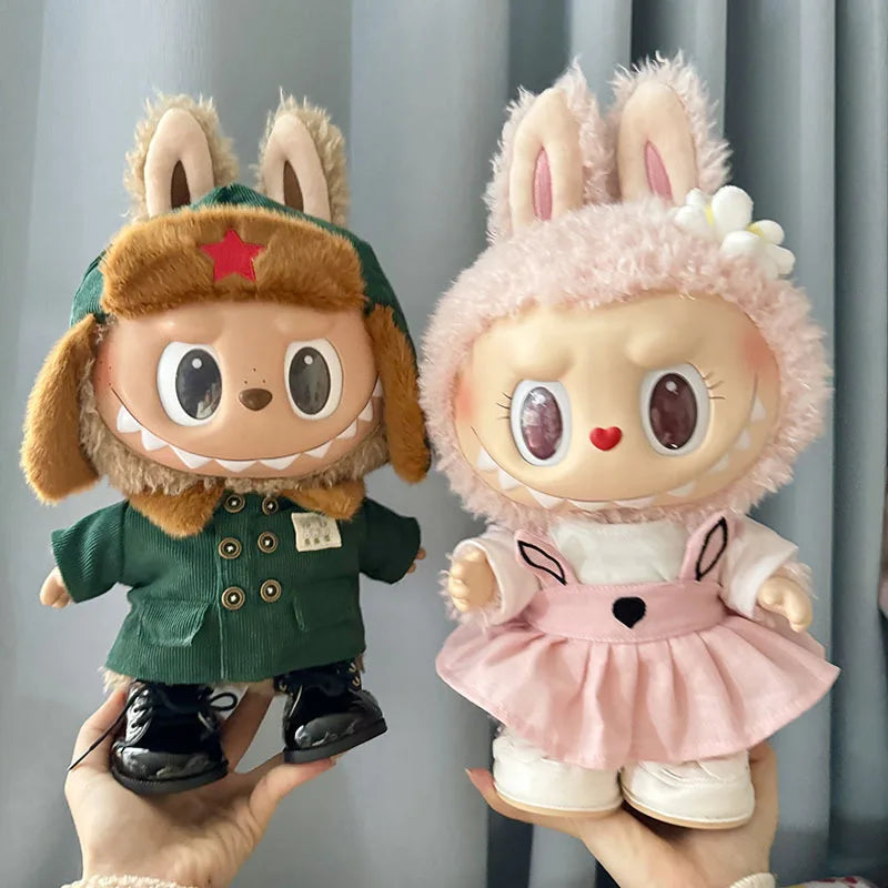17cm Plush Doll's Clothes The Monster Labubu Outfit Accessories Clothing DIY Lei Feng Army Green Coat Red Star Hat