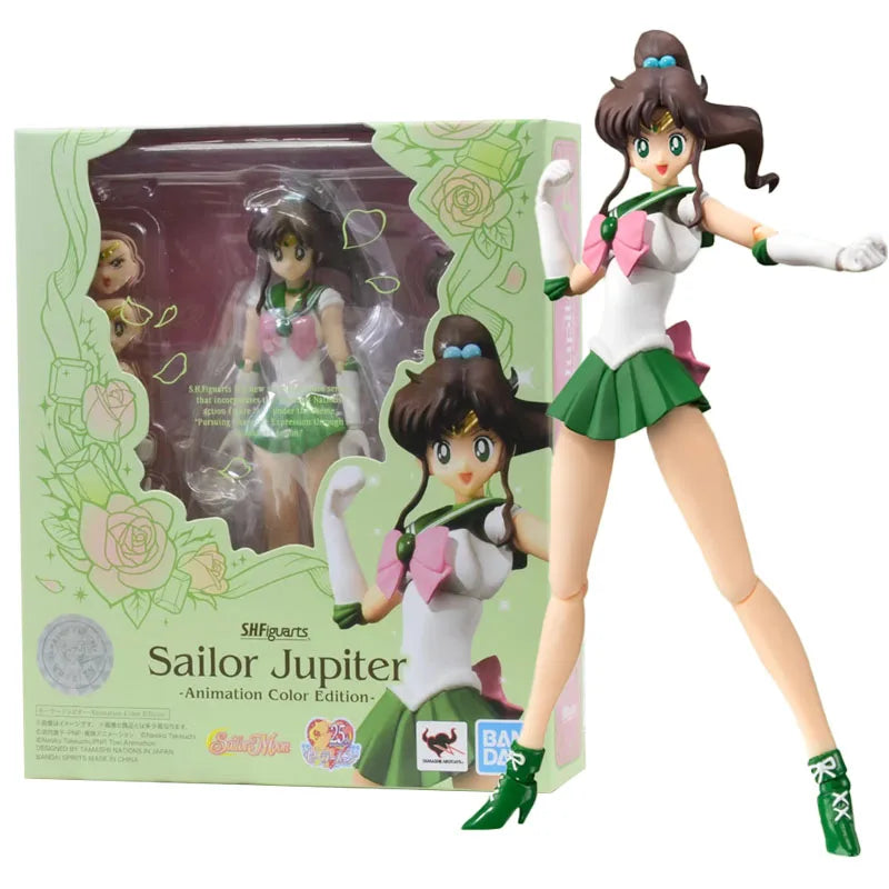 Bandai Figure Sailor Moon Anime SHF Sailor Chibi Moon Venus Animation Color Collection Model Aciton Figure Kids Toys