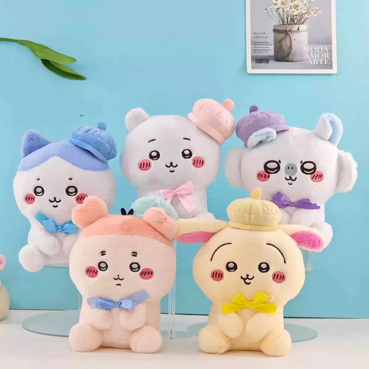 18cm Kawaii Chiikawa Hachiware Usagi Cute, Beret series plush backpack pendant keychain doll toys children's birthday gift