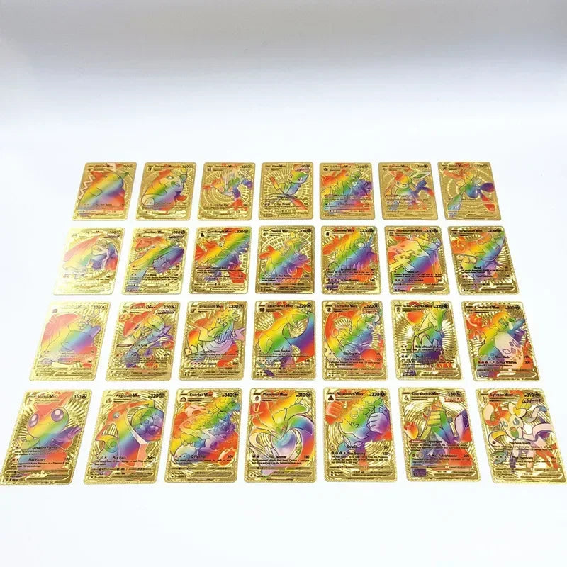 55Pcs/box Rainbow Pokemon Gold Cards Vmax GX EX Silver Black Flash Cards English Battle Trainer Booster Game Card
