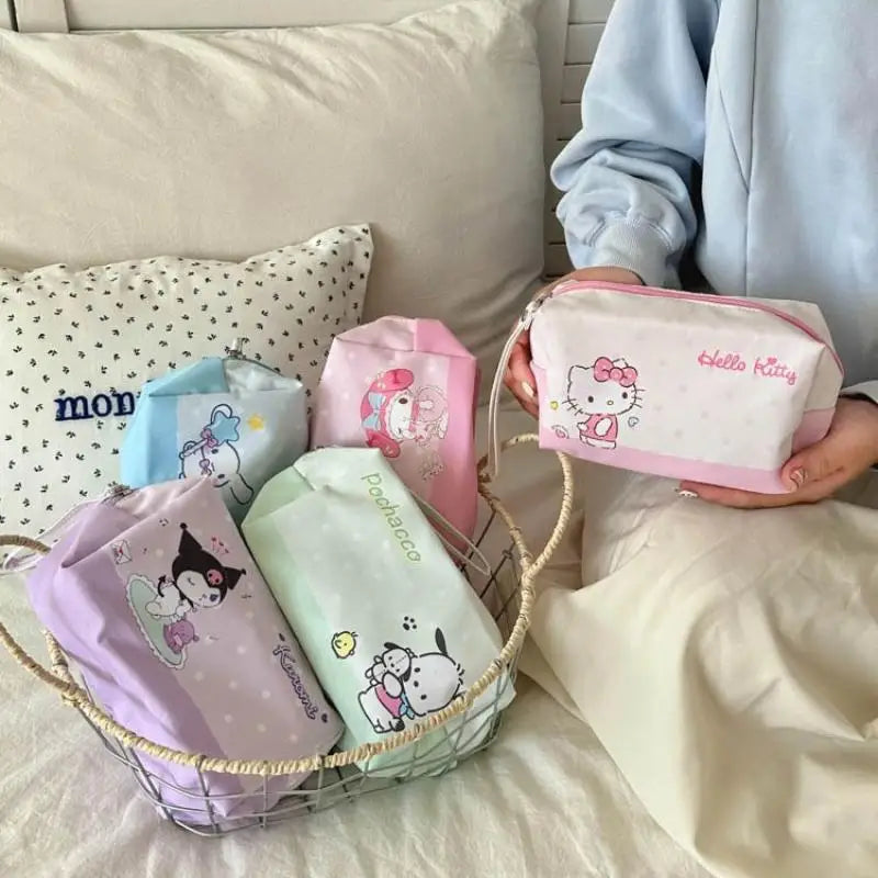 Sanrio Hello Kitty Kuromi Handheld Makeup Bag Portable Mini Storage Bag Cartoon Handbag Anime Peripherals Holiday Gift for Girls