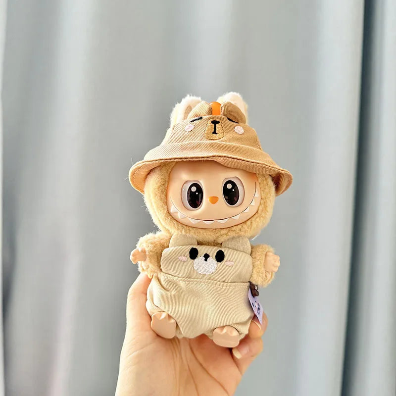 15/17cm Mini Plush Doll'S Clothes Labubu I II Idol Dolls Sitting Party Cute Hat Bib Pants Clothing Accessories Doll not Included