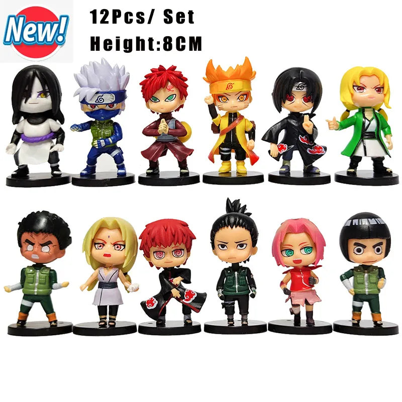 12pcs/set Anime Figure Naruto Shippuden Hinata Sasuke Itachi Kakashi Gaara Action Figure Q Version PVC Figures Toys  Gift