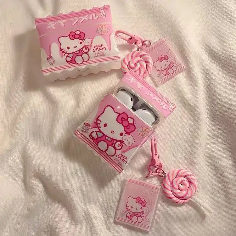 For AirPods 4 3 2 1 Pro Pro2 Earphone Case 3D Hello Kitty Candy Lollipop Silicone Cartoon Headphone Box With Pendant Cover