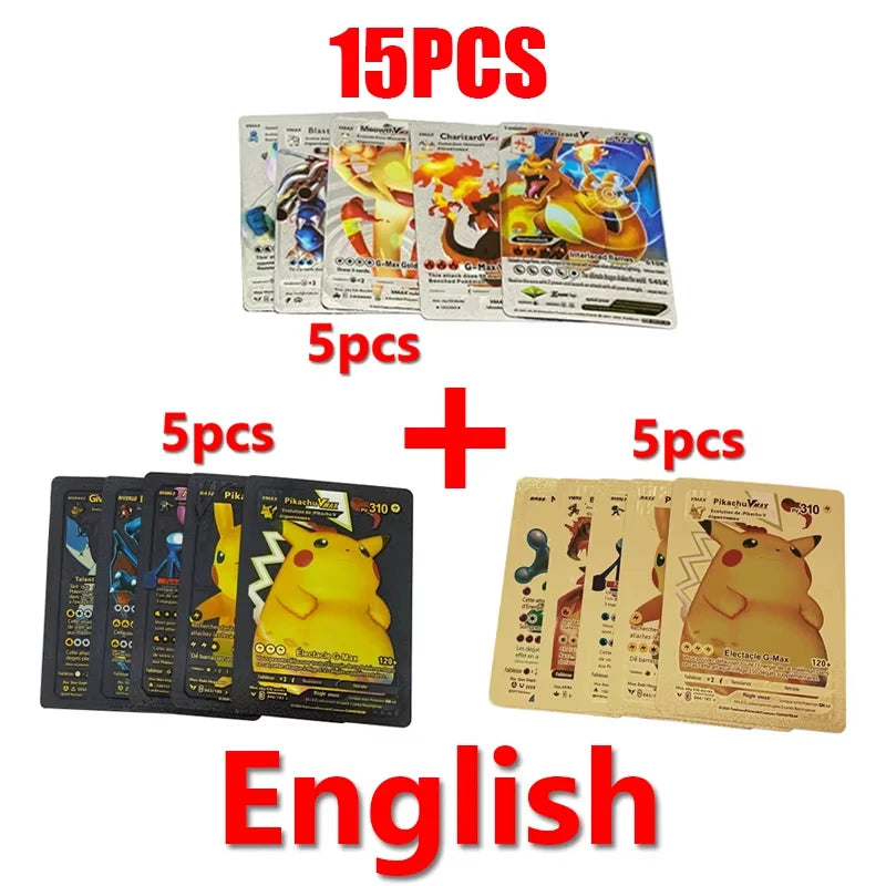 Pokemon Colorful Card 55 Pcs Charizard Mewtwo Pikachu VMAX GX VSTAR Spanish English German Korean French Gold Foil Card