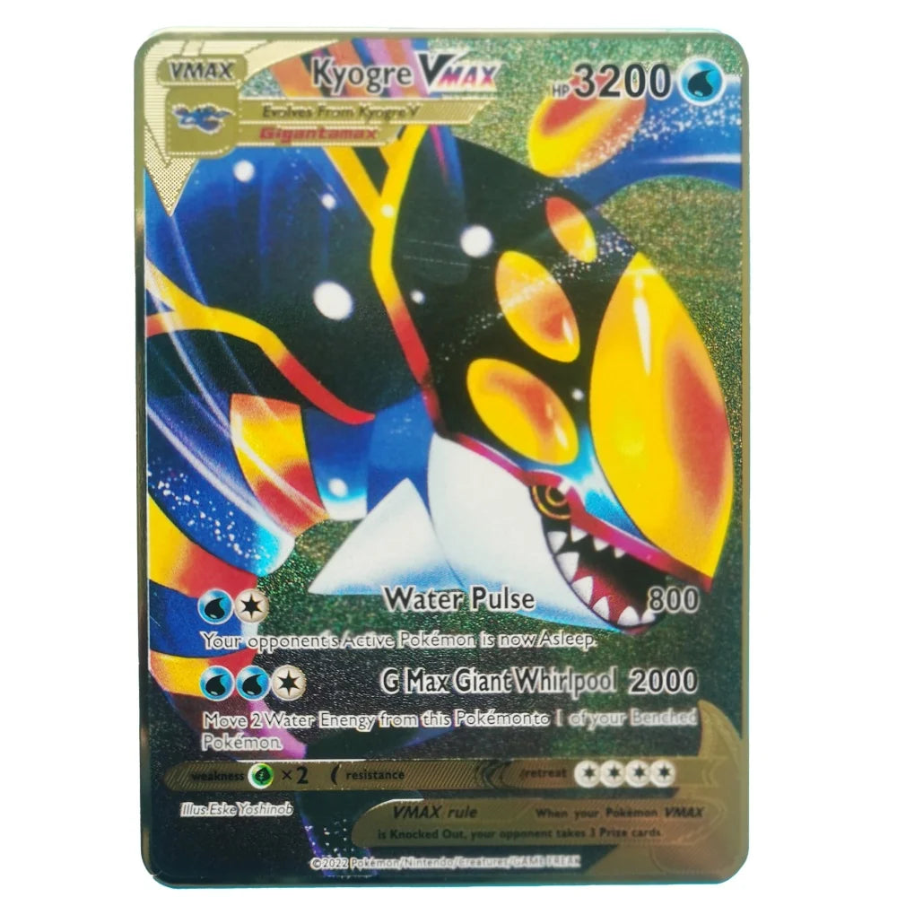 2024 Pokemon English Metal Card Anime Pikachu Charizard Mewtwo Blastoise Vmax Shiny Letters Game Collection Card Kids Toy Gifts