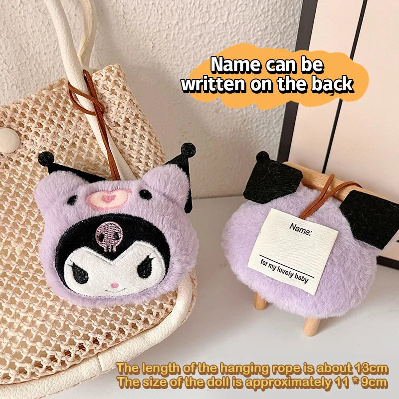 Cartoon Plush Doll Keychain Stuffed Melody Doll Name Sticker Pendant School Bag Charms Children Anti-Lost Name Tag