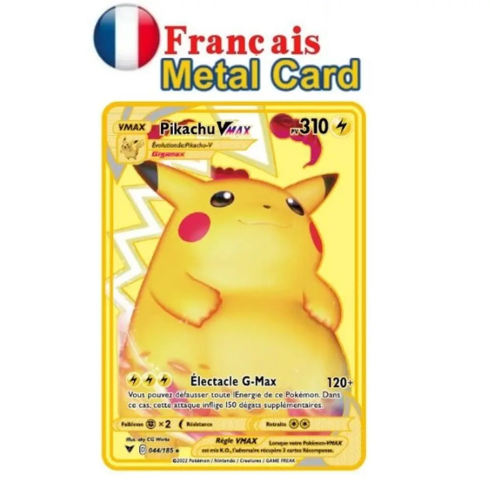 New Pocket Monster French Card Metal Gold Vmax GX Energy Card Charizard Pikachu Rare Series Combat Coach Card Children's Toy Gif